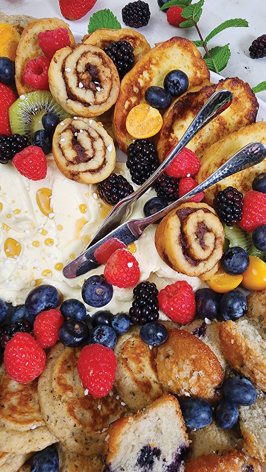 Breakfast boards replete with toasty offerings, a lineup of fruit and sweet cream butter dressed with maple syrup is our ideal way to start the day.