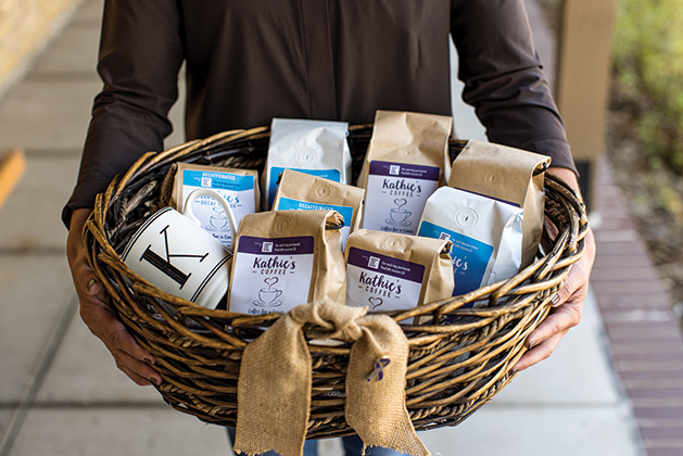 Basket of Kathie’s Coffee products.
