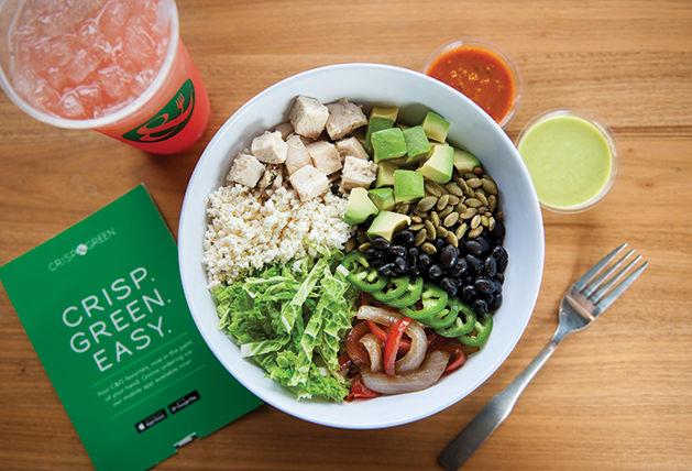 The popular Fiesta Bowl features brown rice, chicken and avocado. Try it with a watermelon agua fresca to quench your thirst.