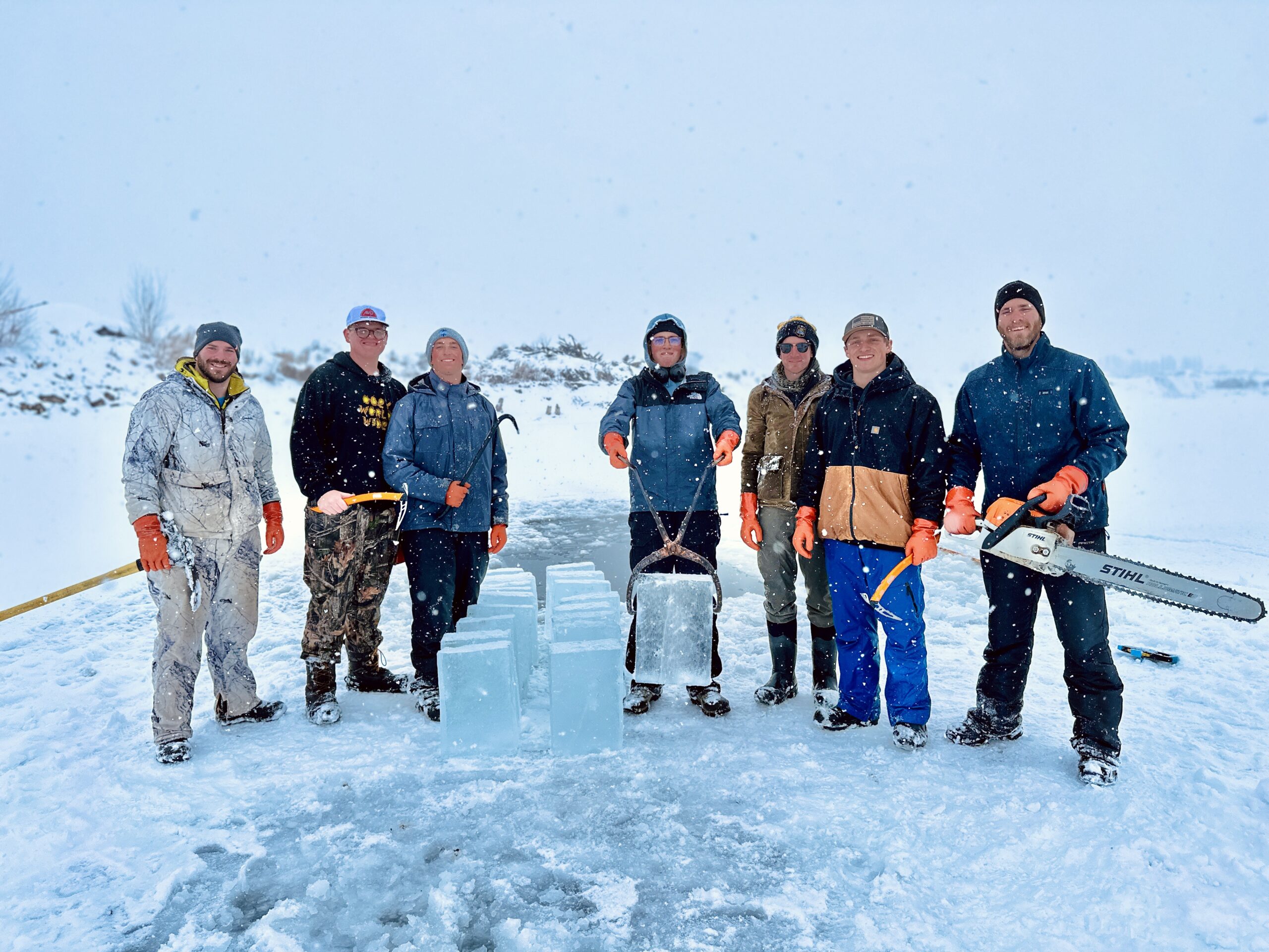 The Ice Palace Minnesota team harvesting ice.