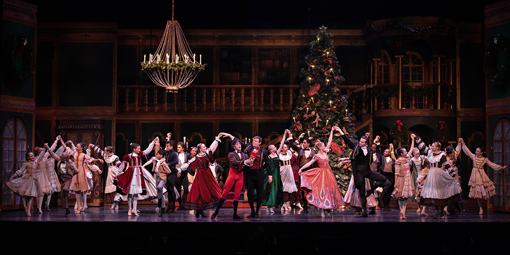 The Silberhaus family's Christmas party in "Loyce Houlton's Nutcracker Fantasy" from Minnesota Dance Theatre's 2022 performance.