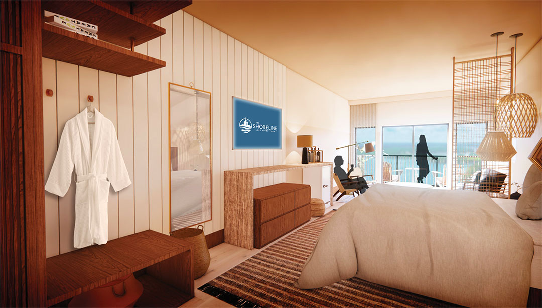 This room rendering highlights the stunning views of Lake Minnetonka, which are likely to be a big draw for guests.