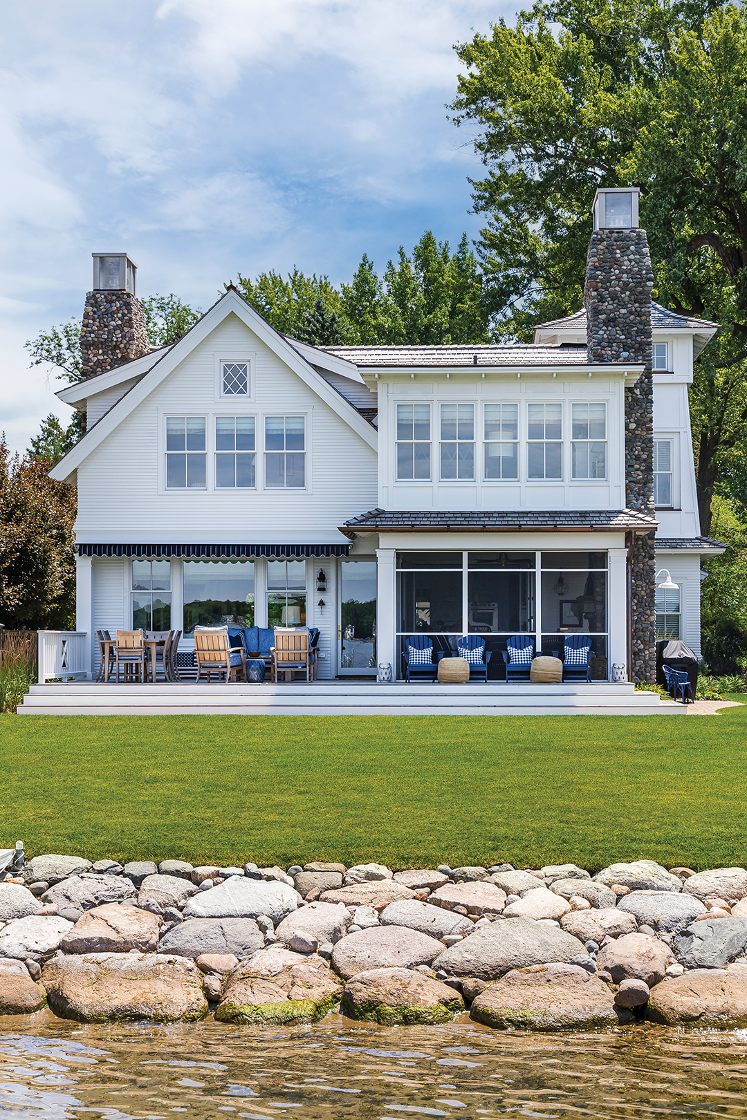“A lake house has two fronts,” Jon Monson says. “We want you to think you’re always in a primary orientation, regardless on which side of the house you’re on.” 