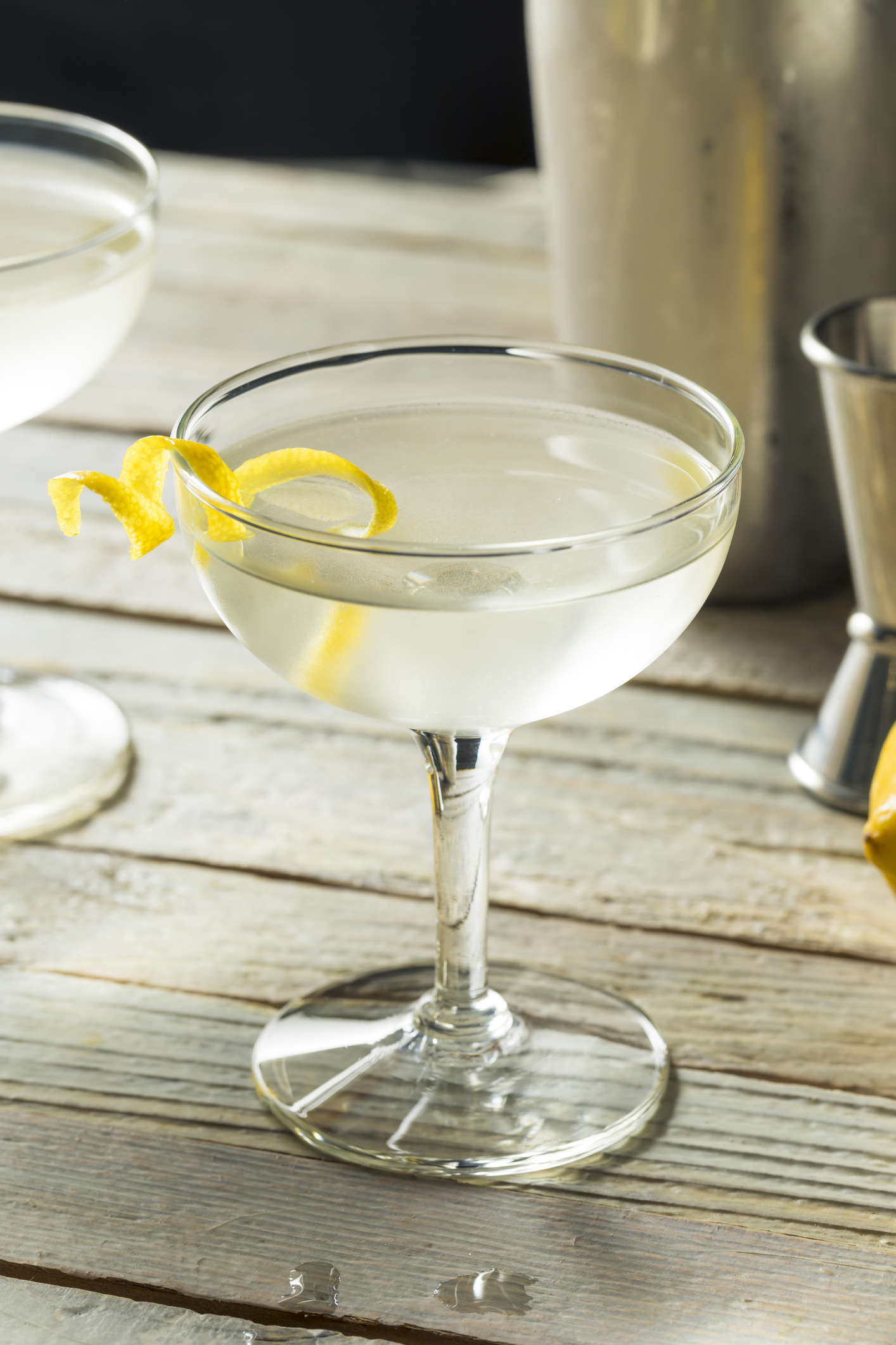 Homemade Alcoholic Vesper Martini with a Lemon Twist