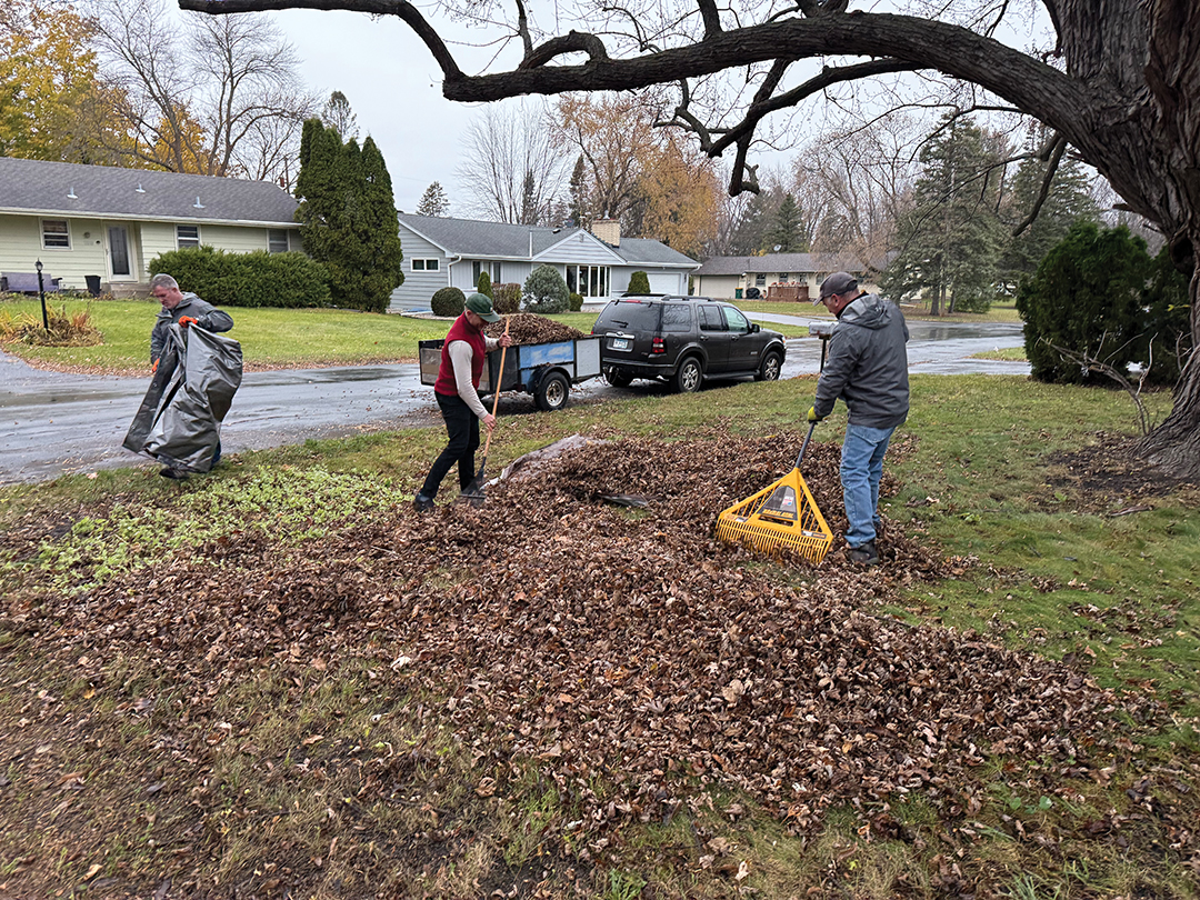 Members help veterans, including tending to yard cleanups.