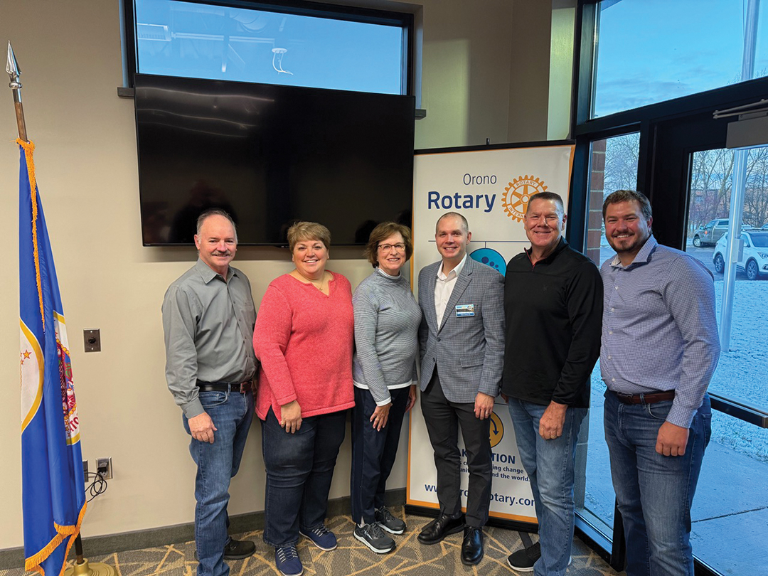 Leadership members from the Orono Rotary Club gather, left to right: secretary Dave Shaughnessy, past president Julie Maas-Kusske, co-president Mary Bakken, co-president Brandon Oslund, treasurer John Fay and president-elect Paul Affeldt. (Correy Farniok, sergeant of arms, is missing from the photo.)