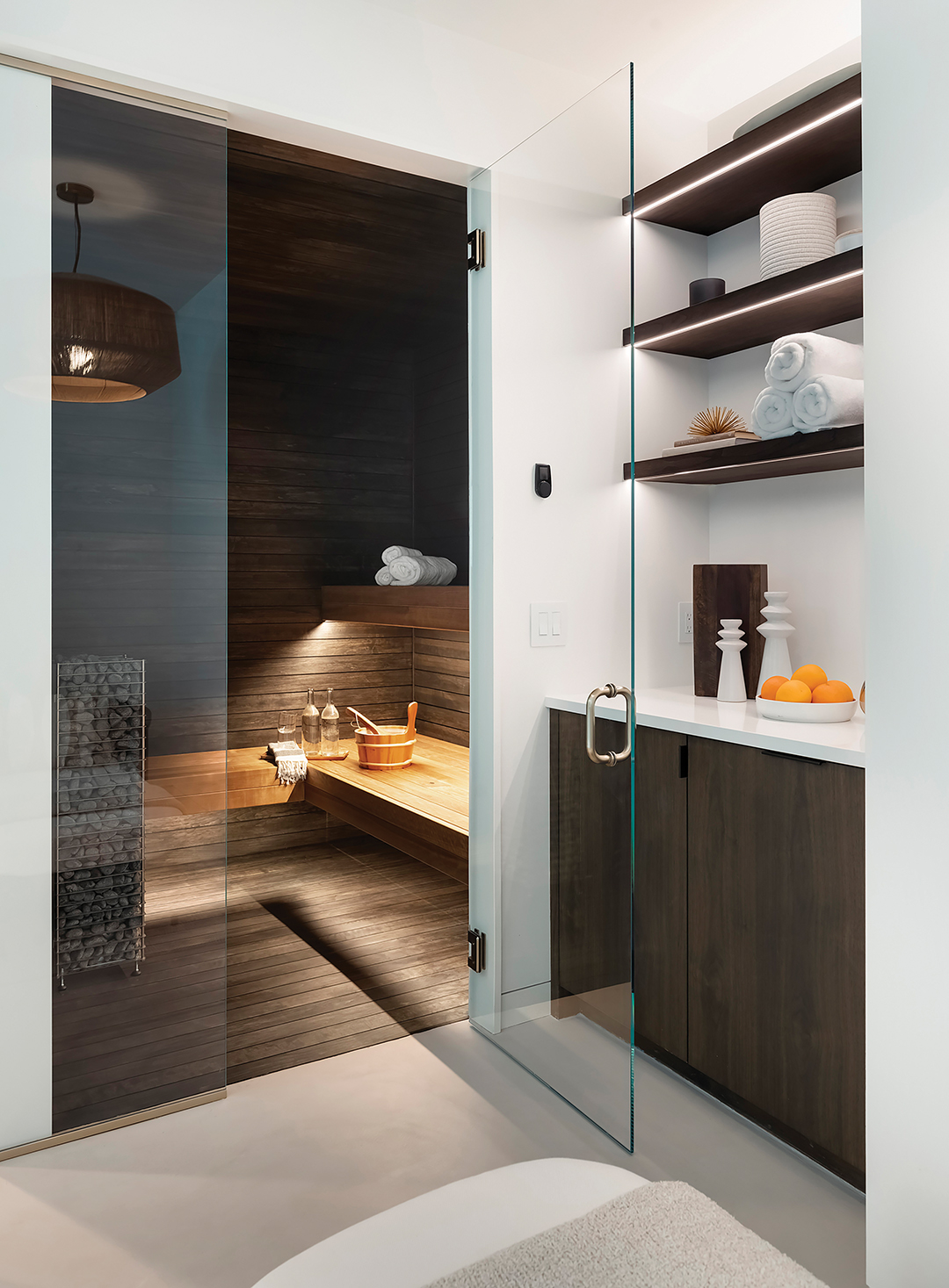 Lower-level sauna in Orono home.