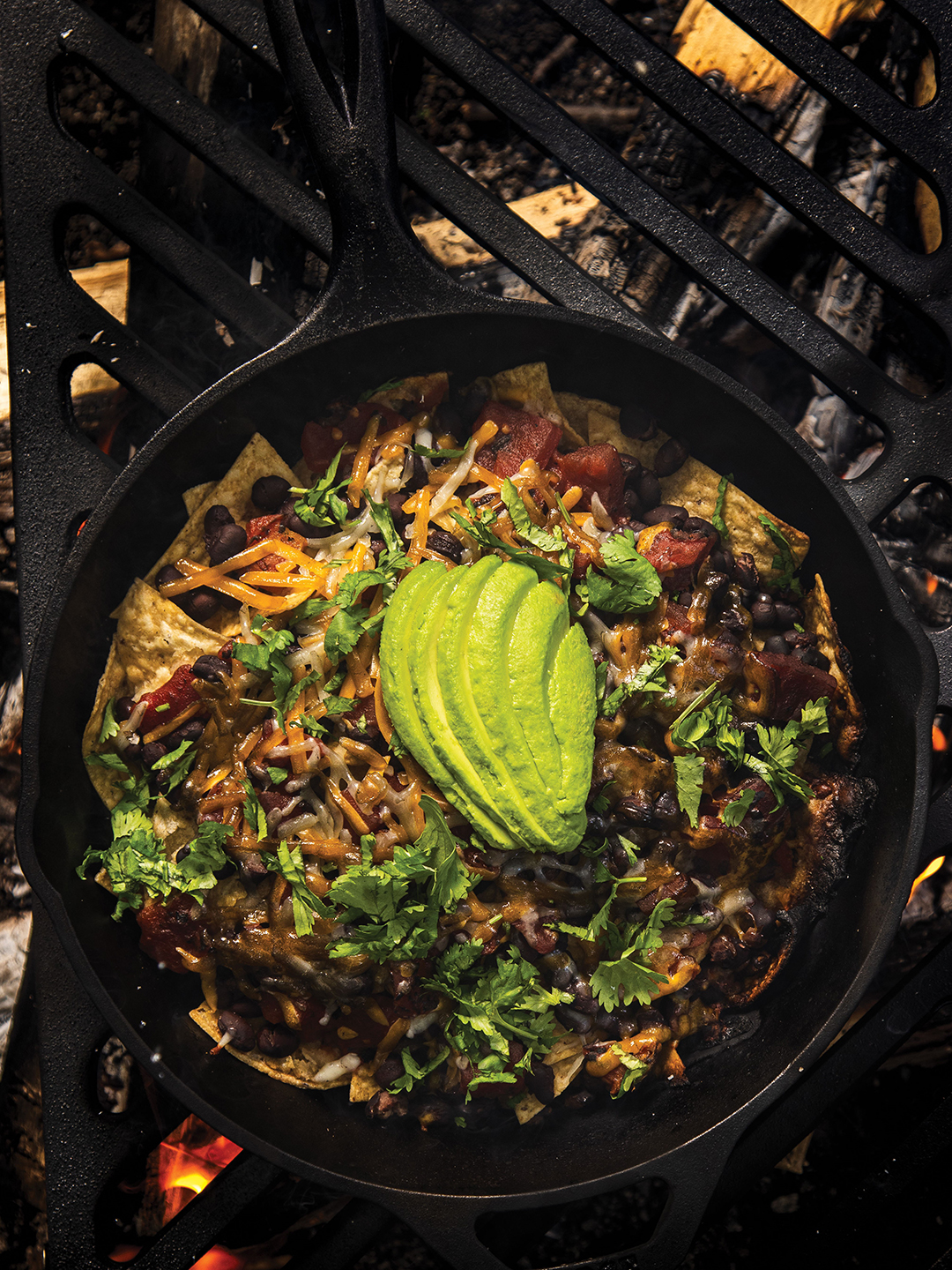 Campfire Nachos receive added depth of flavor when made over a fire.