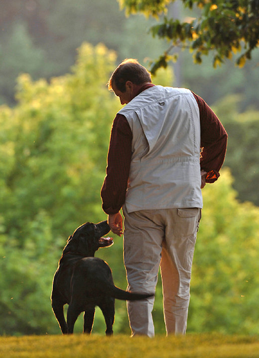 Ron Schara walking with Raven