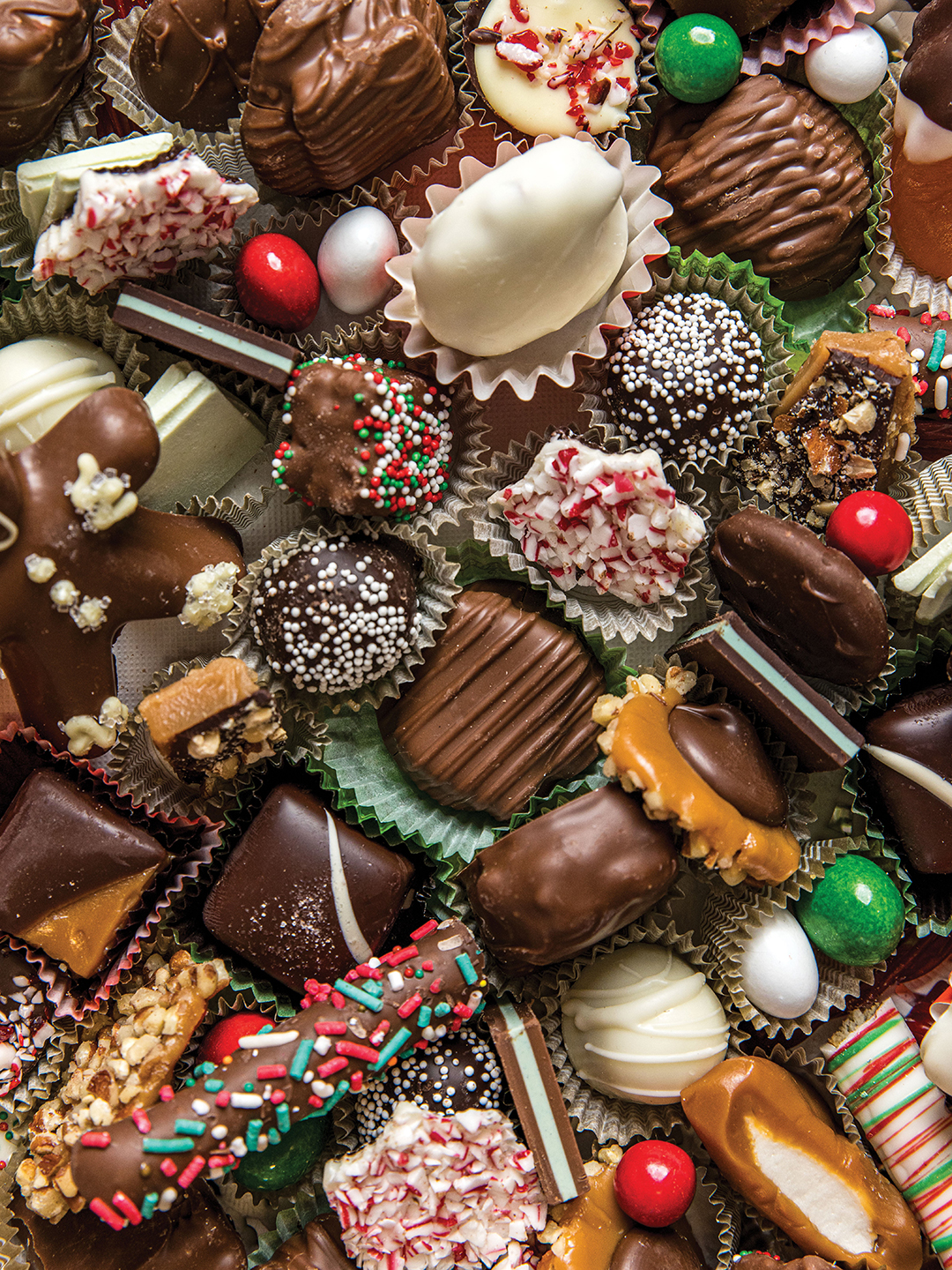 Christmas-themed chocolates and candies