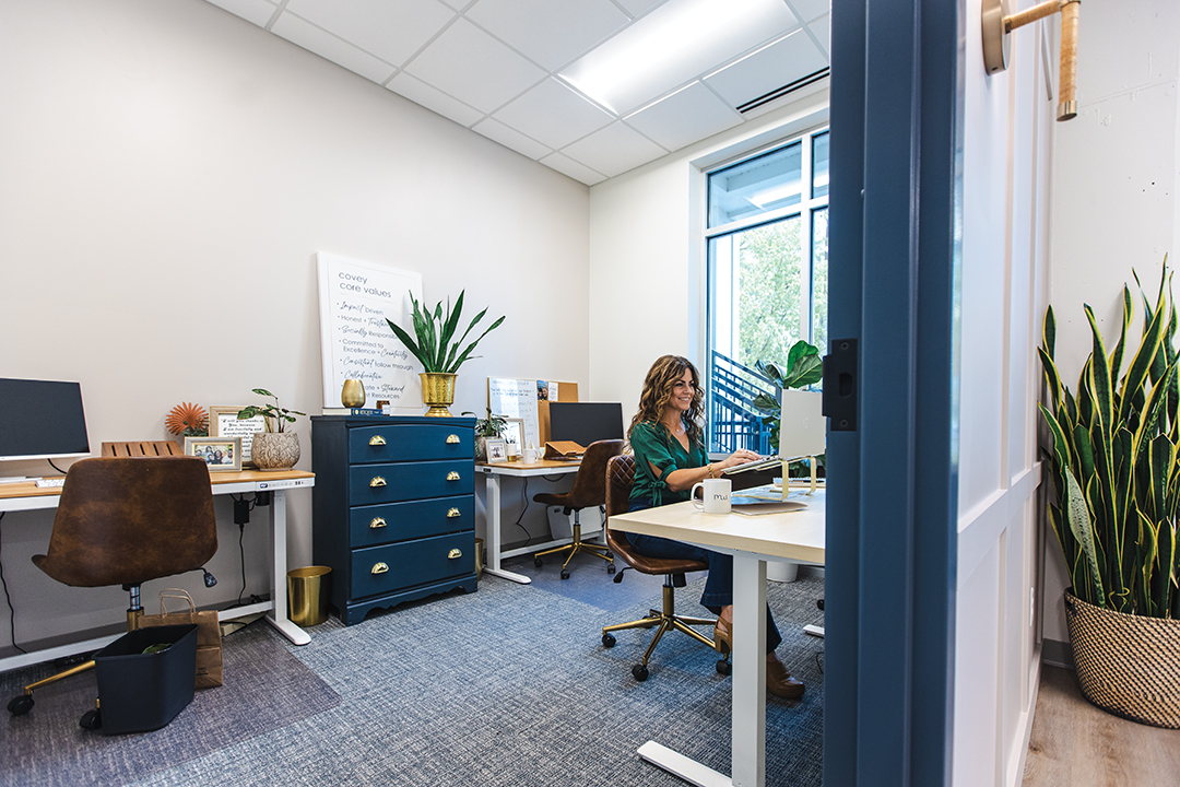As owner of Covey, a boutique marketing and event consulting firm, Dré Barthel works in one of the ModernWell’s private office suites. 