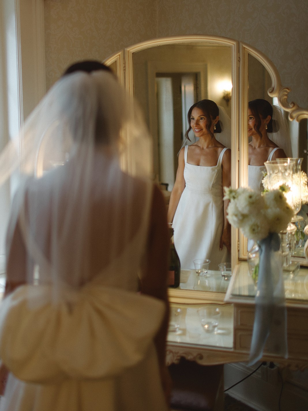Sarah wearing a vintage wedding dress