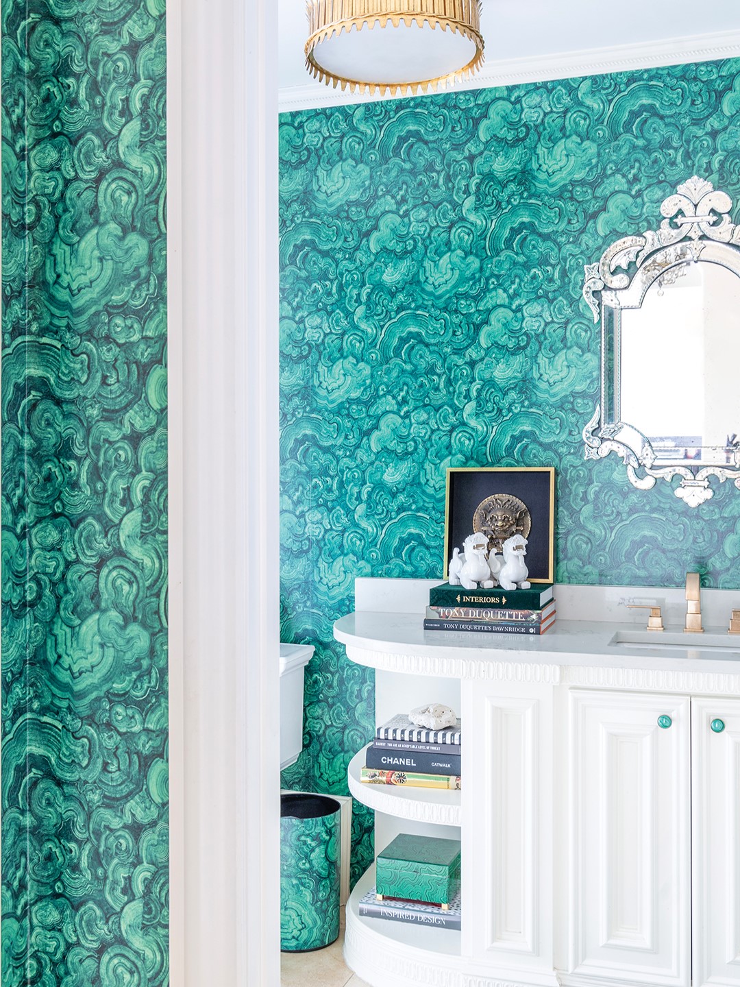 If clients are apprehensive about initiating a large-scale design project, Katie Brandt recommends starting with a powder room. “We can create it together, and I can show them my process,” she says. “It can usually be completed fast, and they can see and feel the impact of good decisions.”