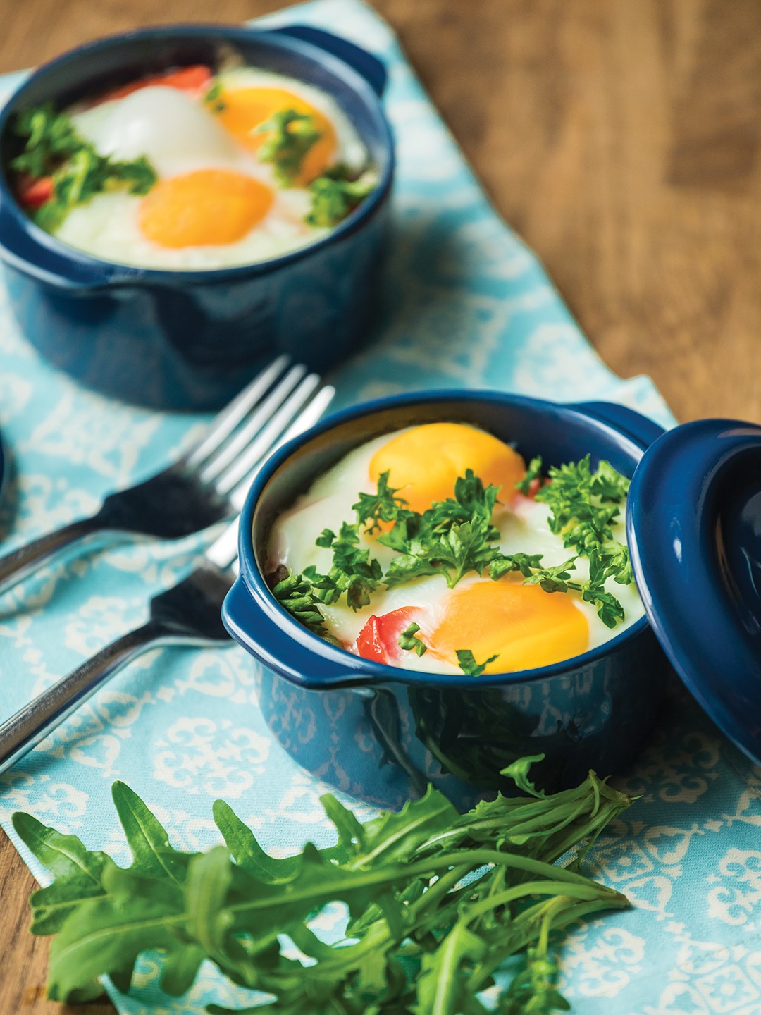 “Baked eggs are fantastic for special occasions where you want to provide options for a variety of palates,” Michele Phillips says. “Individual ramekins can easily include different ingredients and be cooked for different lengths of time to accommodate various preferences.”
