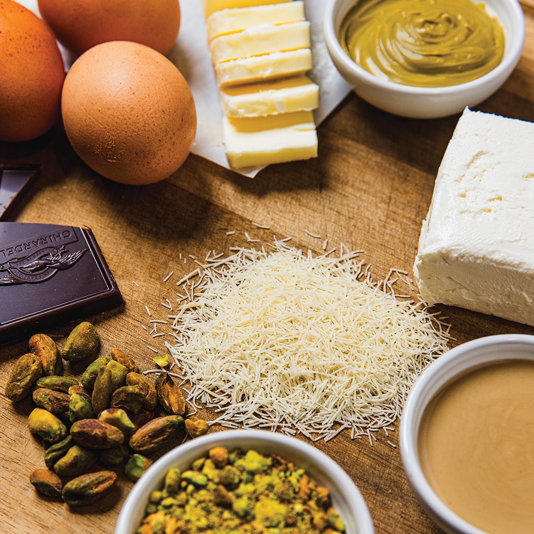 Some of the ingredients for Spencer Olson’s Dubai Chocolate Cheesecake are readily available at local grocery stores. However, some items might take a different level of sourcing. 