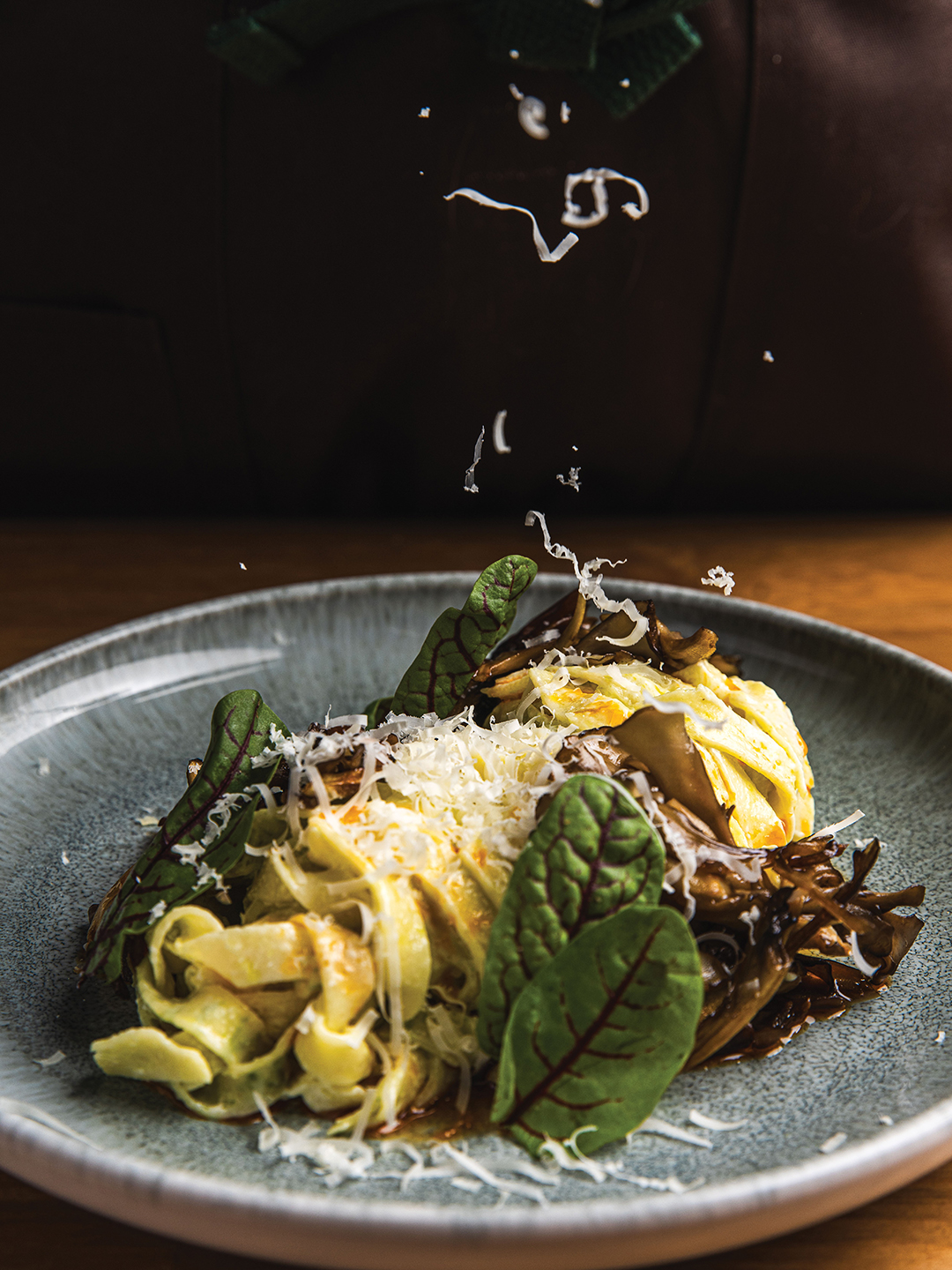 Natalie Allesee’s handmade Herb Laminated Tagliatelle features a chèvre beurre blanc sauce and maitake mushrooms, topped with sorrel.
