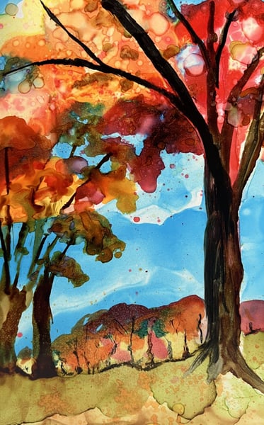 Alcohol Ink Fall Trees